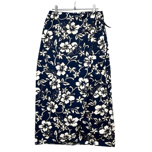 Hilo Hattie Vintage Hibiscus Tropical Cotton Navy Blue Wrap Skirt Women’s Medium - Picture 3 of 6